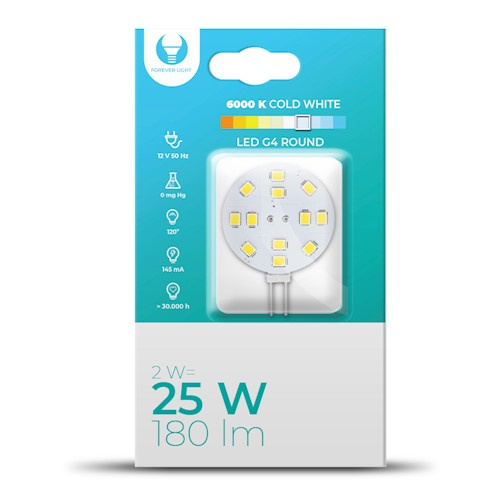 Forever Light LED-lampe G4, rund, 2W, 12V, 6000k, 180lm i gruppen HJEMMEELEKTRONIK / Lys / LED lamper hos TP E-commerce Nordic AB (38-95867)