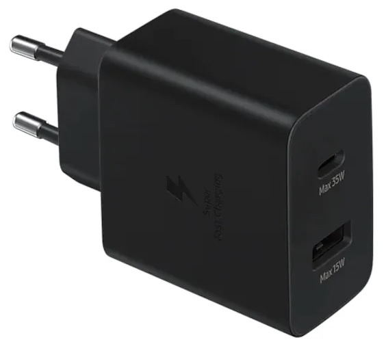 Samsung EP-TA220NBEGEU 35W Strömadapter 1X USB-C + 1X USB-A i gruppen SMARTPHONES & TABLETS / Opladere og kabler / Vægoplader / Væg oplader Type C hos TP E-commerce Nordic AB (38-96596)