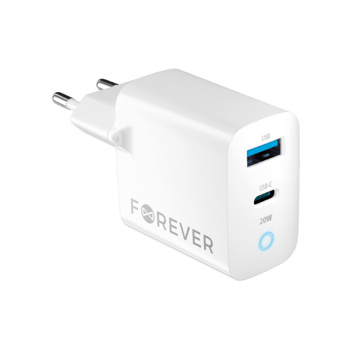 Forever TC-06-20AC PD QC charger 1x USB-C 1x USB 20W white i gruppen SMARTPHONES & TABLETS / Opladere og kabler / Vægoplader / Vægoplader USB hos TP E-commerce Nordic AB (38-96941)