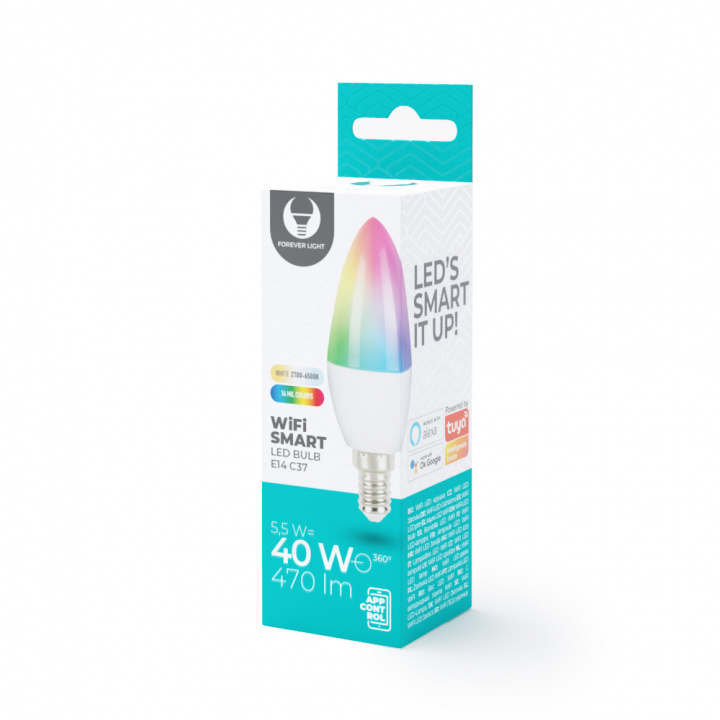 Forever Light Smart LED-Lampa E14 C37 5,5W 470lm, RGB
