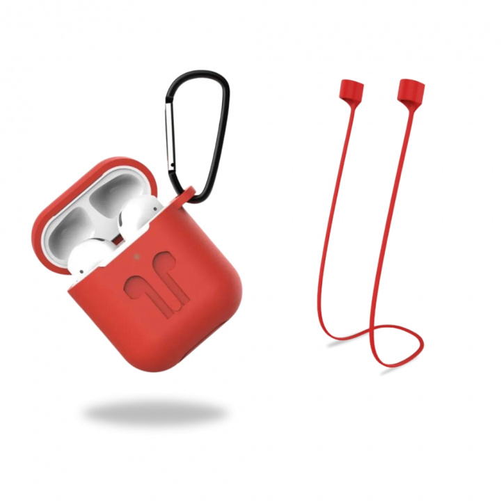 Skyddsfodral i silikon med hörlursband och hänge till Apple Airpods, Röd i gruppen HJEMMEELEKTRONIK / Lyd & billede / Hovedtelefoner & Tilbehør / Tilbehør hos TP E-commerce Nordic AB (38-97525)