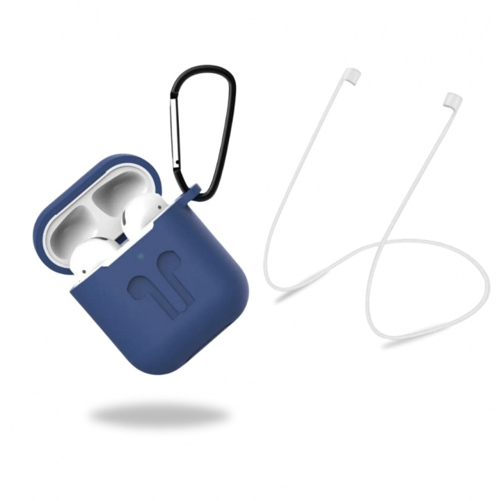 Beskyttelsesetui i silikone med hovedtelefonrem og vedhæng til Apple Airpods, mørkeblå i gruppen HJEMMEELEKTRONIK / Lyd & billede / Hovedtelefoner & Tilbehør / Tilbehør hos TP E-commerce Nordic AB (38-97537)