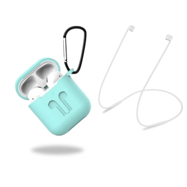 Beskyttelsesetui i silikone med hovedtelefonrem og vedhæng til Apple Airpods, turkisgrøn i gruppen HJEMMEELEKTRONIK / Lyd & billede / Hovedtelefoner & Tilbehør / Tilbehør hos TP E-commerce Nordic AB (38-97538)