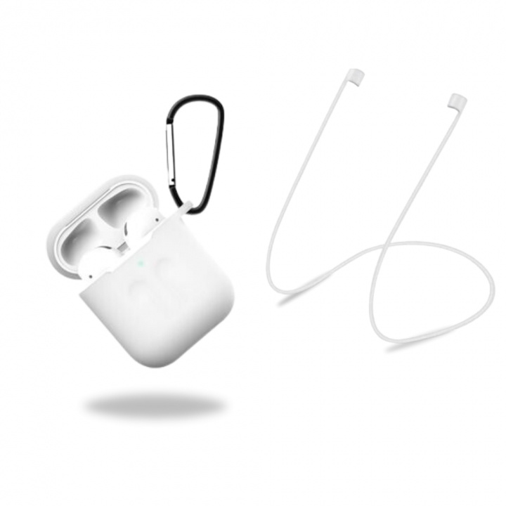 Beskyttelsesetui i silikone med hovedtelefonrem og vedhæng til Apple Airpods, hvid/transparent i gruppen HJEMMEELEKTRONIK / Lyd & billede / Hovedtelefoner & Tilbehør / Tilbehør hos TP E-commerce Nordic AB (38-97539)