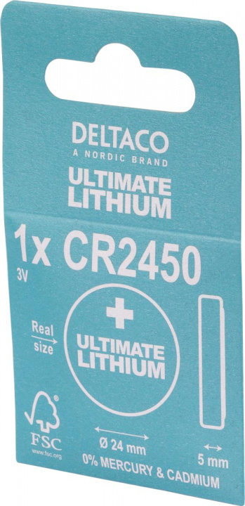 DELTACO Ultimate Lithium-batteri, 3V, CR2450 knappcell, 1-pack i gruppen HJEMMEELEKTRONIK / Batterier og opladere / Batterier / Knapcelle hos TP E-commerce Nordic AB (38-97660)