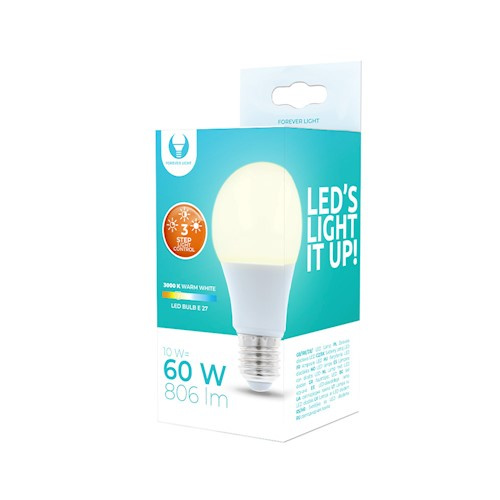 LED lampe E27 10W 230V 3000K 806lm 3-trins lysdæmper, varm hvid i gruppen HJEMMEELEKTRONIK / Lys / LED lamper hos TP E-commerce Nordic AB (38-98149)