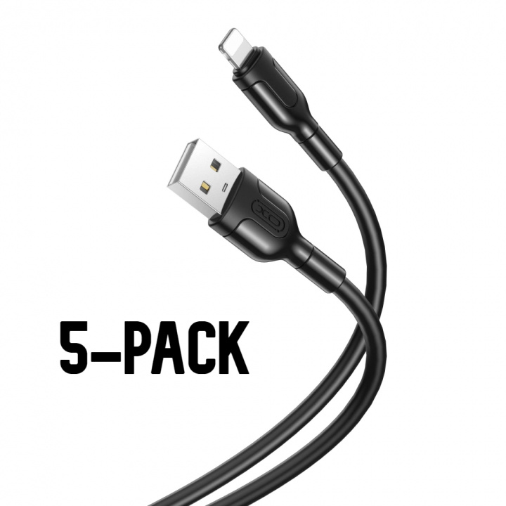 XO NB212 USB-A - Lightning-kabel 1m, 5-Pak i gruppen SMARTPHONES & TABLETS / Opladere og kabler / Kabler / Kabler Lightning hos TP E-commerce Nordic AB (38-98174PKT)