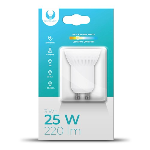 LED-lampe, GU10 MR11, 3W, 230V, 3000K, keramik, varm hvid i gruppen HJEMMEELEKTRONIK / Lys / LED lamper hos TP E-commerce Nordic AB (38-98183)
