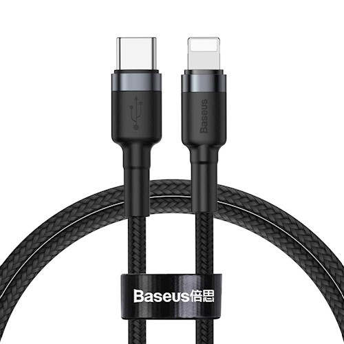 Baseus USB-C till Lightning Textilkabel, 1m, Svart/Grå i gruppen SMARTPHONES & TABLETS / Opladere og kabler / Kabler / Kabler Lightning hos TP E-commerce Nordic AB (38-98186)