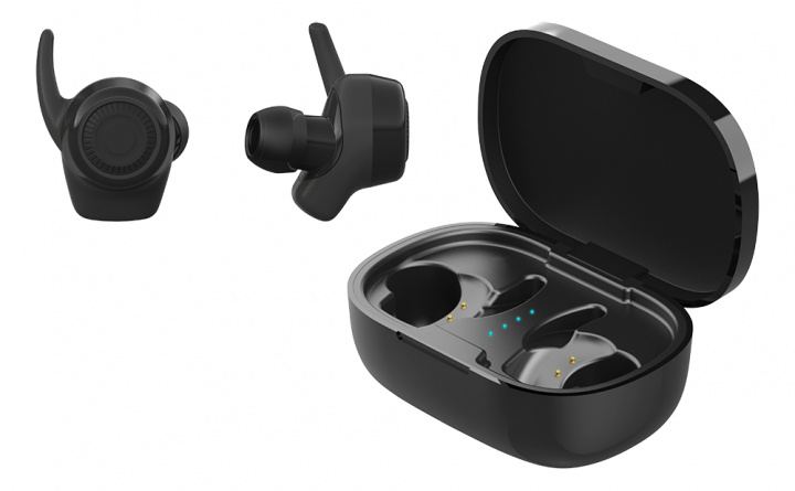 Streetz Sport TWS stay-in-ear, dual earbuds, laddningsfodral, svart i gruppen HJEMMEELEKTRONIK / Lyd & billede / Hovedtelefoner & Tilbehør / Hovedtelefoner hos TP E-commerce Nordic AB (38-98486)