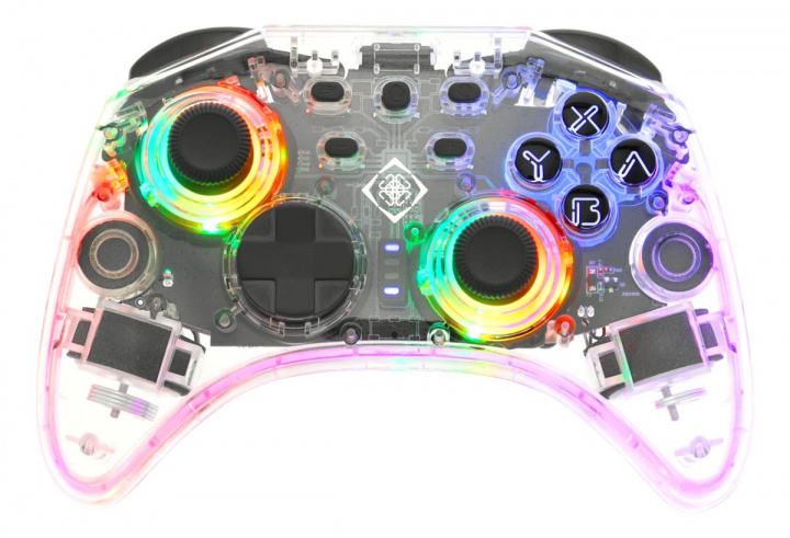 DELTACO Nintendo Switch Controller, gennemsigtig, RGB, makroknapper i gruppen HJEMMEELEKTRONIK / Spilkonsoller og tilbehør / Nintendo Switch / Tilbehør hos TP E-commerce Nordic AB (38-98570)