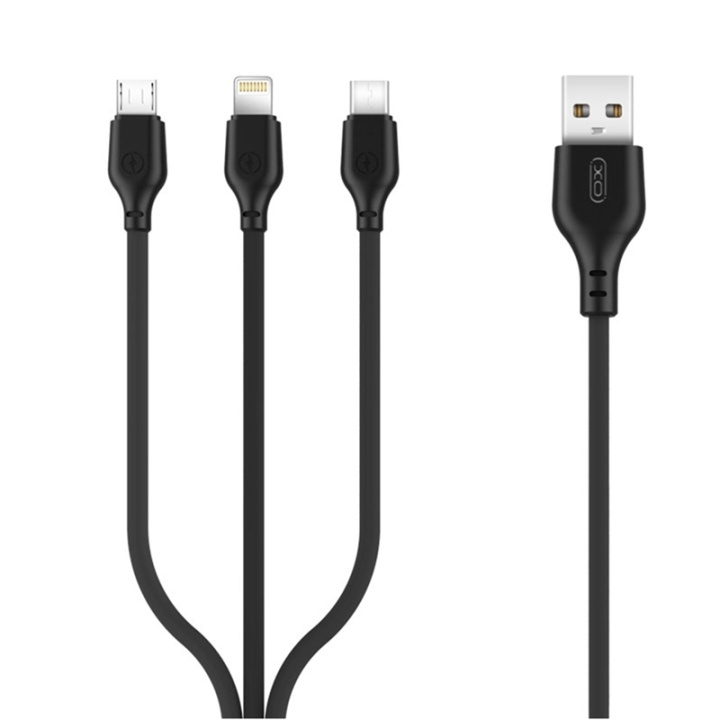 XO NB103, 3i1-Kabel (2.1A) USB - Lightning + USB-C + microUSB, 1m i gruppen SMARTPHONES & TABLETS / Opladere og kabler / Kabler / Kabler microUSB hos TP E-commerce Nordic AB (38-99060)