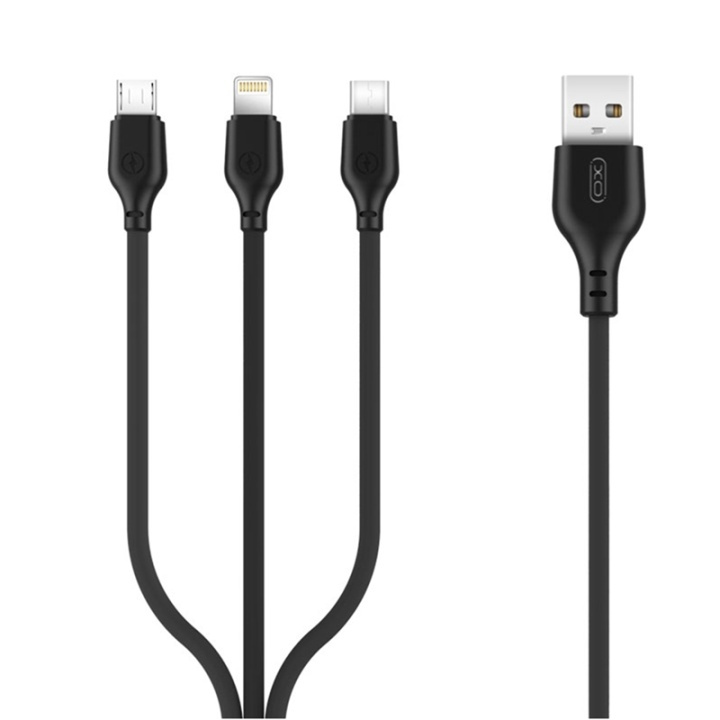 Xo NB103, 3-i-1-kabel (2,1A) USB - Lightning + USB-C + microUSB, 1 m i gruppen SMARTPHONES & TABLETS / Opladere og kabler / Kabler / Kabler microUSB hos TP E-commerce Nordic AB (38-99060)