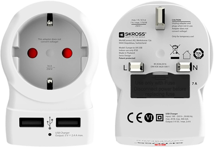 Skross reseadapter för Storbritannien med USB i gruppen HJEM, HUS & HAVE / Elektricitet & Belysning / Rejseadaptere hos TP E-commerce Nordic AB (38-99265)