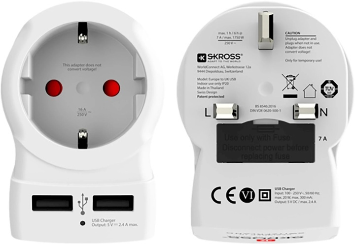 Skross reseadapter för Storbritannien med USB i gruppen HJEM, HUS & HAVE / Elektricitet & Belysning / Rejseadaptere hos TP E-commerce Nordic AB (38-99265)