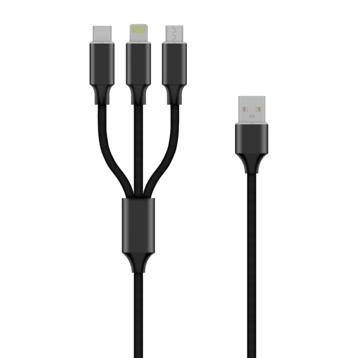 Forever 3in1 Micro-USB/Lightning/USB-C 1m 2A, Black i gruppen SMARTPHONES & TABLETS / Opladere og kabler / Kabler / Kabler Lightning hos TP E-commerce Nordic AB (38-99350)