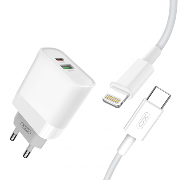 XO Wall charger 20W incl. Lightning cable i gruppen SMARTPHONES & TABLETS / Opladere og kabler / Vægoplader / Væg oplader Type C hos TP E-commerce Nordic AB (38-99378)