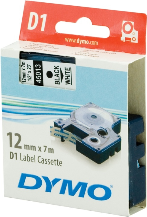 DYMO D1, markeringstape, 12 mm, sort tekst på hvid tape, 7 m i gruppen COMPUTERTILBEHØR / Printere og tilbehør / Printere / Labelmaskiner og tilbehør / Tape hos TP E-commerce Nordic AB (38-9964)
