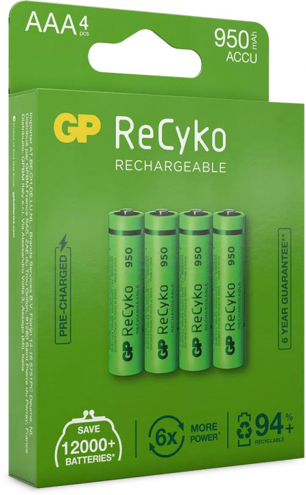 GP ReCyko AAA-batteri, 950 mAh, 4-pack i gruppen HJEMMEELEKTRONIK / Batterier og opladere / Genopladelige batterier / AAA hos TP E-commerce Nordic AB (38-99860)