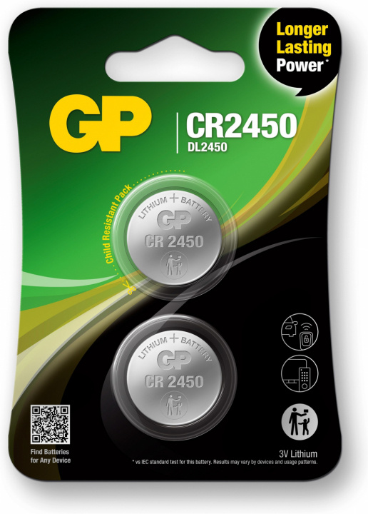 GP knapcelle litium CR2450, 2-pak i gruppen HJEMMEELEKTRONIK / Batterier og opladere / Batterier / Knapcelle hos TP E-commerce Nordic AB (38-99867)