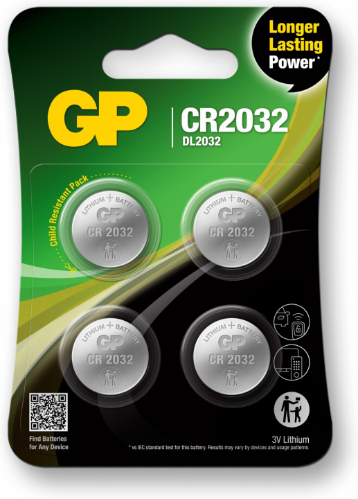 GP Knappcell Litium CR2032, 4-pack i gruppen HJEMMEELEKTRONIK / Batterier og opladere / Batterier / Knapcelle hos TP E-commerce Nordic AB (38-99868)