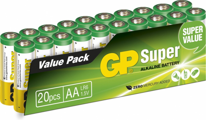 GP Super Alkaline AA batteri, 15A/LR6, 20-pack i gruppen HJEMMEELEKTRONIK / Batterier og opladere / Batterier / AA hos TP E-commerce Nordic AB (38-99872)