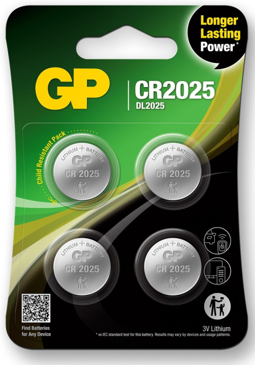 GP Knapcelle Lithium CR2025, 4-pak i gruppen HJEMMEELEKTRONIK / Batterier og opladere / Batterier / Knapcelle hos TP E-commerce Nordic AB (38-99874)