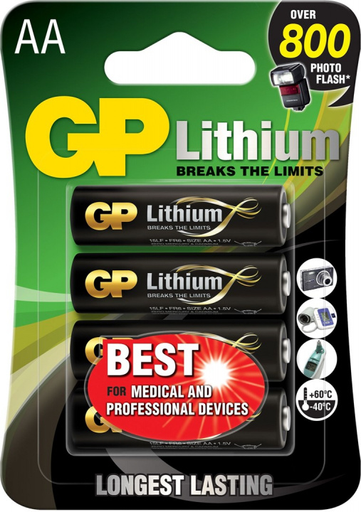 GP AA Litiumbatteri 1.5V, 15LF-2U4, 4-pack i gruppen HJEMMEELEKTRONIK / Batterier og opladere / Batterier / AA hos TP E-commerce Nordic AB (38-99879)