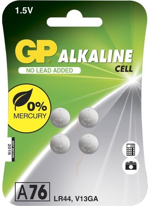 GP knappcell 76A, 1,5V, LR44, 4-pack i gruppen HJEMMEELEKTRONIK / Batterier og opladere / Batterier / Knapcelle hos TP E-commerce Nordic AB (38-99885)