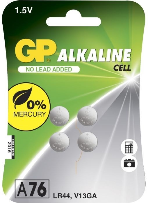GP knapcelle 76A, 1,5V, LR44, 4-pak i gruppen HJEMMEELEKTRONIK / Batterier og opladere / Batterier / Knapcelle hos TP E-commerce Nordic AB (38-99885)