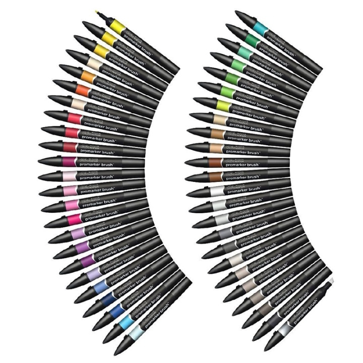 WINSOR Brushmarker 48pcs essential collection in open box i gruppen SPORT, FRITID & HOBBY / Hobby / Mal & Tegn / Kuglepenne, Farveblyanter & Tuschpenne hos TP E-commerce Nordic AB (A01236)