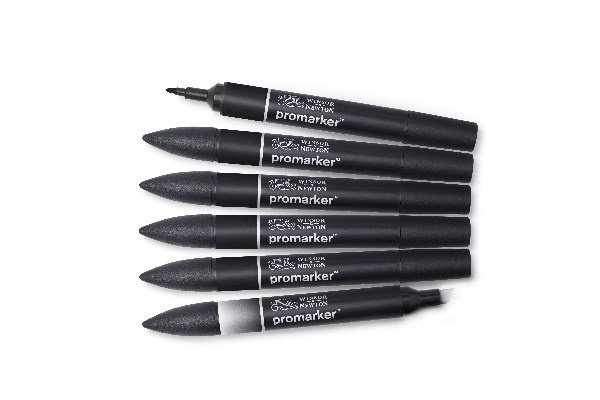 WINSOR Promarker set 6pcs (5pcs black+1pc blender) i gruppen SPORT, FRITID & HOBBY / Hobby / Mal & Tegn / Kuglepenne, Farveblyanter & Tuschpenne hos TP E-commerce Nordic AB (A01241)