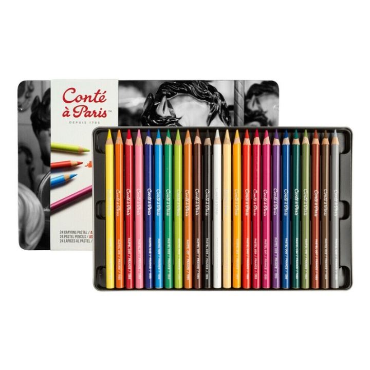CONTE Pastel pencils set 24pcs ass in metal box i gruppen SPORT, FRITID & HOBBY / Hobby / Mal & Tegn / Kuglepenne, Farveblyanter & Tuschpenne hos TP E-commerce Nordic AB (A01251)