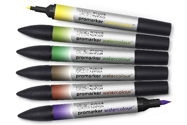 WINSOR Watercolour marker foliage tones 6pcs i gruppen SPORT, FRITID & HOBBY / Hobby / Mal & Tegn / Kuglepenne, Farveblyanter & Tuschpenne hos TP E-commerce Nordic AB (A01327)