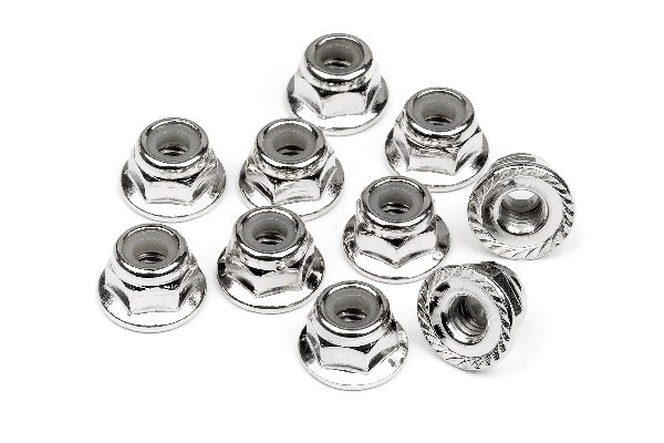 HPI Serrated Flange Lock Nut M4 (Silver/10Pcs) i gruppen LEGETØJ, BØRN & BABY / Radiostyrede / Reservedele & Ekstra Tilbehør / HPI / Skruer / Befæstning / Møtrikker hos TP E-commerce Nordic AB (A02105)