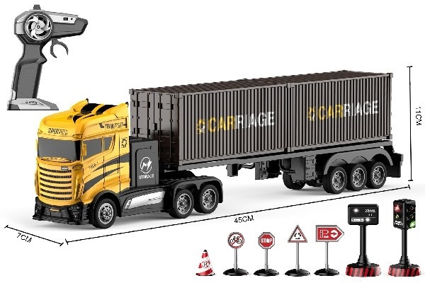 CRAZON Lastbil R/C m/containere & skilte 1:16 2,4GHz gul i gruppen LEGETØJ, BØRN & BABY / Radiostyrede / Radiostyrede biler hos TP E-commerce Nordic AB (A05060)