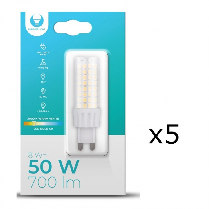 LED-lampe, G9, 8W, 230V, 3000K, 5-pak, Varm hvid i gruppen HJEMMEELEKTRONIK / Lys / LED lamper hos TP E-commerce Nordic AB (A08708-PKT05)
