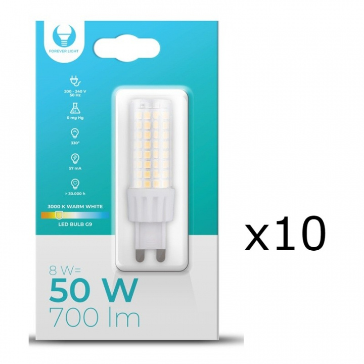 LED-lampe, G9, 8W, 230V, 3000K, 10-pak, Varm hvid i gruppen HJEMMEELEKTRONIK / Lys / LED lamper hos TP E-commerce Nordic AB (A08708-PKT10)