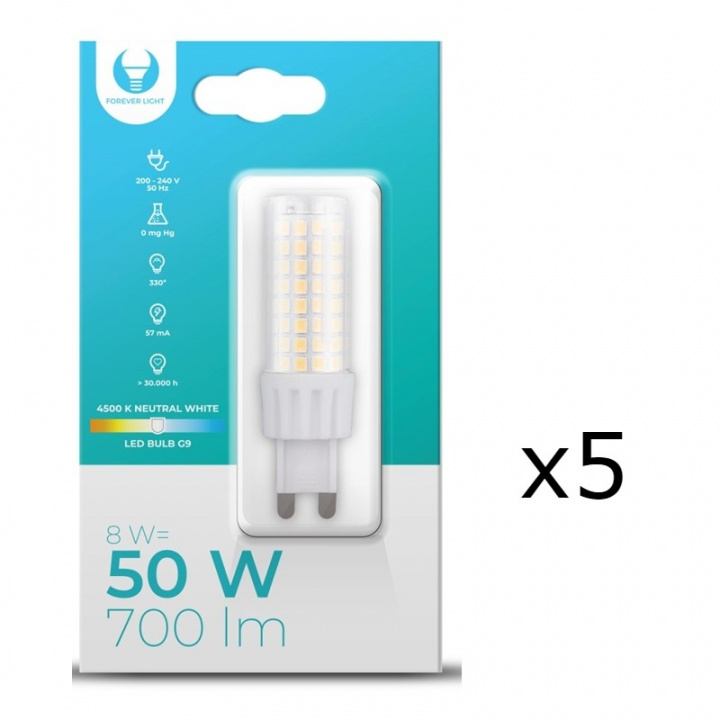LED-lampe, G9, 8W, 230V, 4500K, 5-pak, Hvid neutral i gruppen HJEMMEELEKTRONIK / Lys / LED lamper hos TP E-commerce Nordic AB (A08709-PKT05)