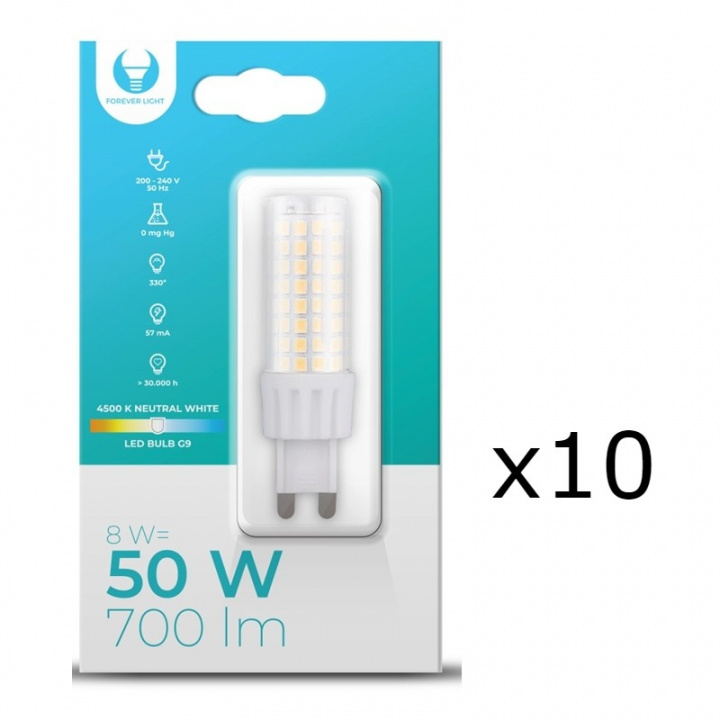 LED-lampe, G9, 8W, 230V, 4500K, 10-pak, Hvid neutral i gruppen HJEMMEELEKTRONIK / Lys / LED lamper hos TP E-commerce Nordic AB (A08709-PKT10)
