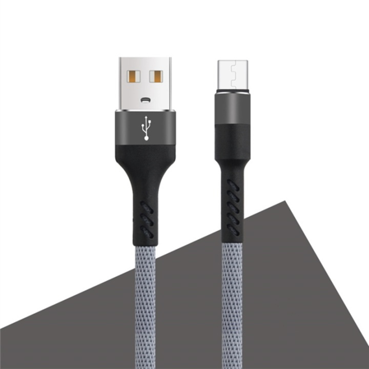 MXUC-01 microUSB-kabel (2A) til hurtig opladning, grå i gruppen SMARTPHONES & TABLETS / Opladere og kabler / Kabler / Kabler microUSB hos TP E-commerce Nordic AB (A08727)