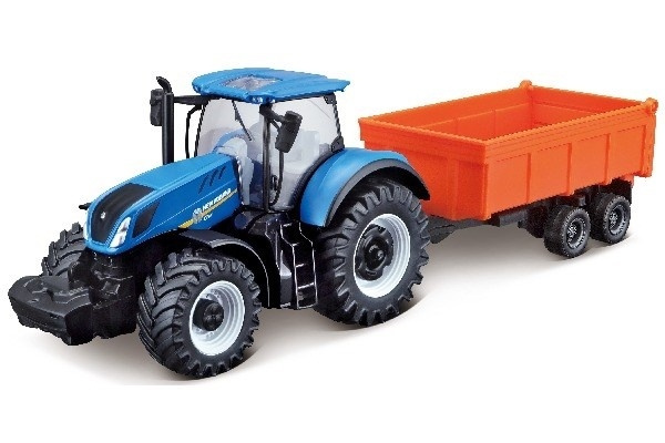 BURAGO Tractor w/tipping trailer N.H T7.615 10cm blue i gruppen LEGETØJ, BØRN & BABY / Legetøj / Legetøjsbiler hos TP E-commerce Nordic AB (A09246)