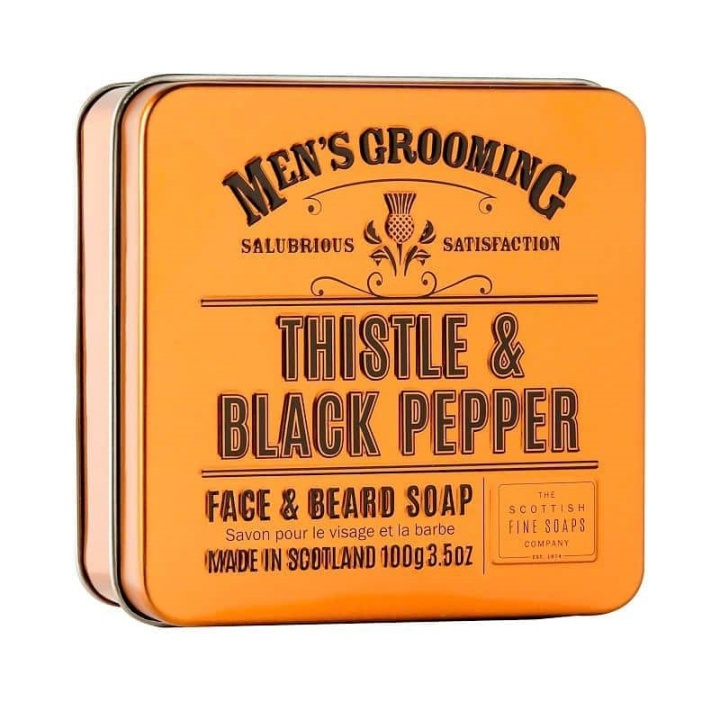 Scottish Fine Soaps Thistle & Black Pepper Face & Beard Soap in a Tin 100g i gruppen SKØNHED & HELSE / Gaveæske / Gaveæske til ham hos TP E-commerce Nordic AB (A13070)