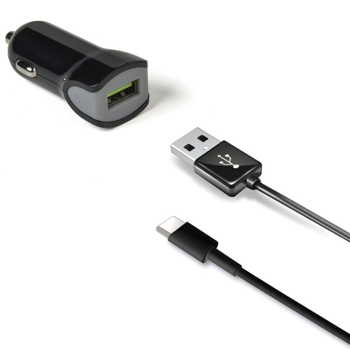 Celly Billaddare + USB-C-kabel 2,4A i gruppen SMARTPHONES & TABLETS / Opladere og kabler / Bilopladere / Bil oplader USB hos TP E-commerce Nordic AB (A13741)