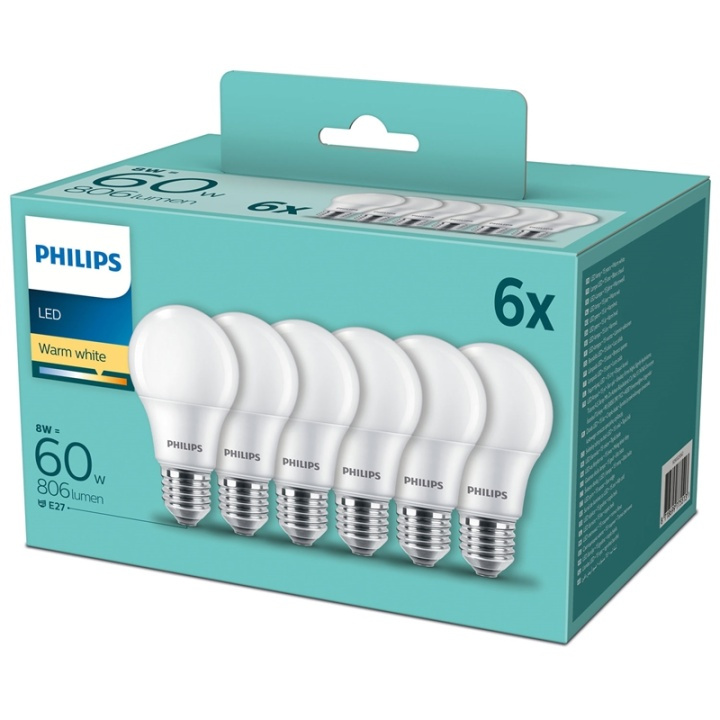 Philips 6-pack LED E27 Normal Frost 60 i gruppen HJEMMEELEKTRONIK / Lys / LED lamper hos TP E-commerce Nordic AB (A13813)
