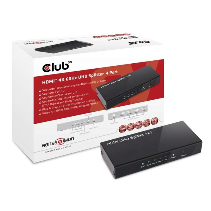 CLUB3D HDMI 2.0 UHD Splitter 4 Ports i gruppen HJEMMEELEKTRONIK / Kabler og adaptere / HDMI / Adaptere hos TP E-commerce Nordic AB (A13944)