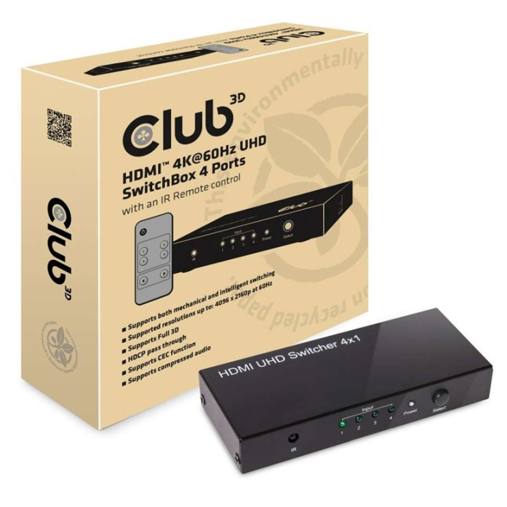 CLUB3D HDMI 2.0 UHD SwitchBox 4 Ports i gruppen HJEMMEELEKTRONIK / Kabler og adaptere / HDMI / Adaptere hos TP E-commerce Nordic AB (A13945)
