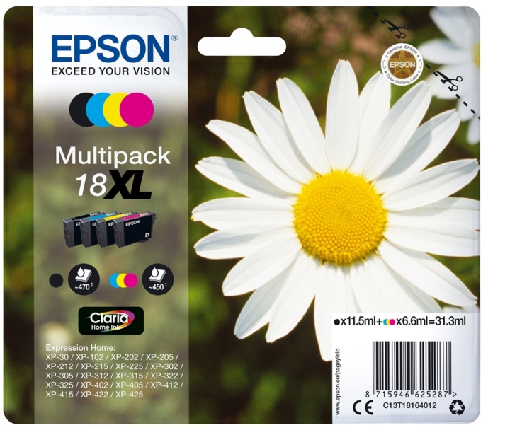 Epson Daisy Flerpack 4 färger 18XL Claria Home-bläck i gruppen COMPUTERTILBEHØR / Printere og tilbehør / Blæk og toner / Blækpatroner / Epson hos TP E-commerce Nordic AB (A14069)