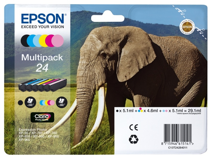 Epson Elephant Multipack 6-colours 24 Claria Photo HD Ink i gruppen COMPUTERTILBEHØR / Printere og tilbehør / Blæk og toner / Blækpatroner / Epson hos TP E-commerce Nordic AB (A14070)