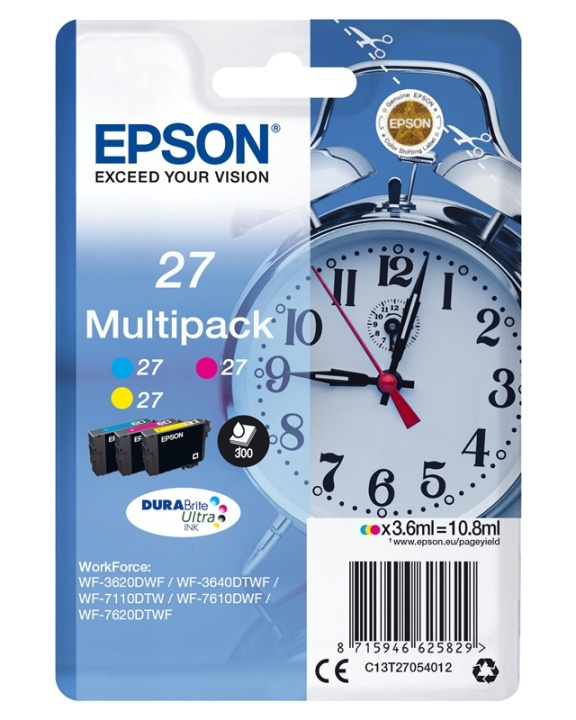 Epson Alarm clock Multipack 3-colour 27 DURABrite Ultra Ink i gruppen COMPUTERTILBEHØR / Printere og tilbehør / Blæk og toner / Blækpatroner / Epson hos TP E-commerce Nordic AB (A14080)